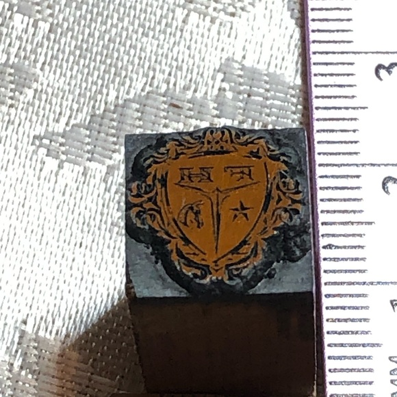 Antique Wooden Print Block Copper F H Star Horse Shield - Picture 5 of 5